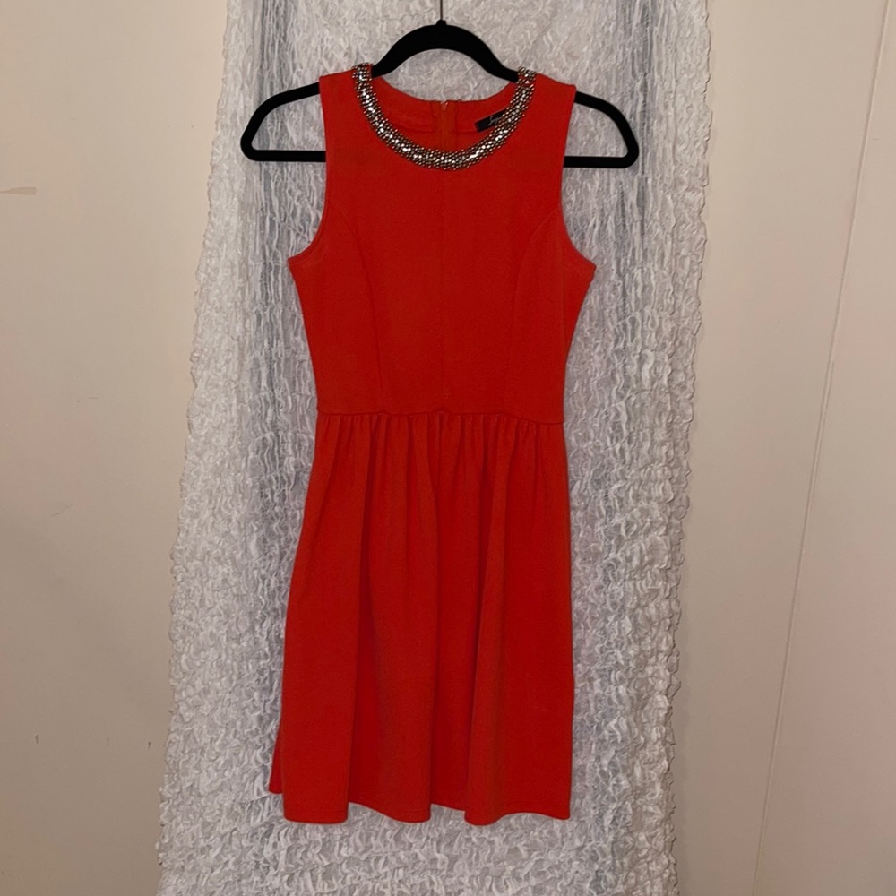 Coral Soprano Dress Beaded Neckline